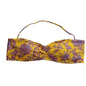 J. Crew Women's Sweetheart Bikini Top Size XXL Yellow Paisley Convertible